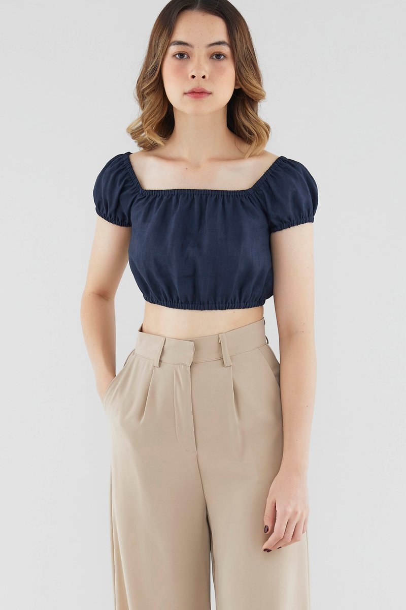 Shelley Linen Puff-Sleeve Blouse