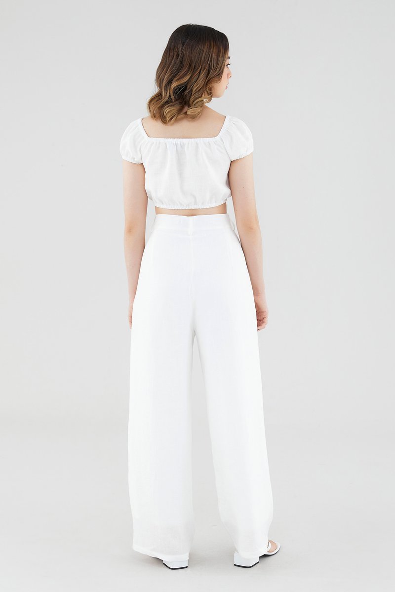 Shelley Linen Puff-Sleeve Blouse