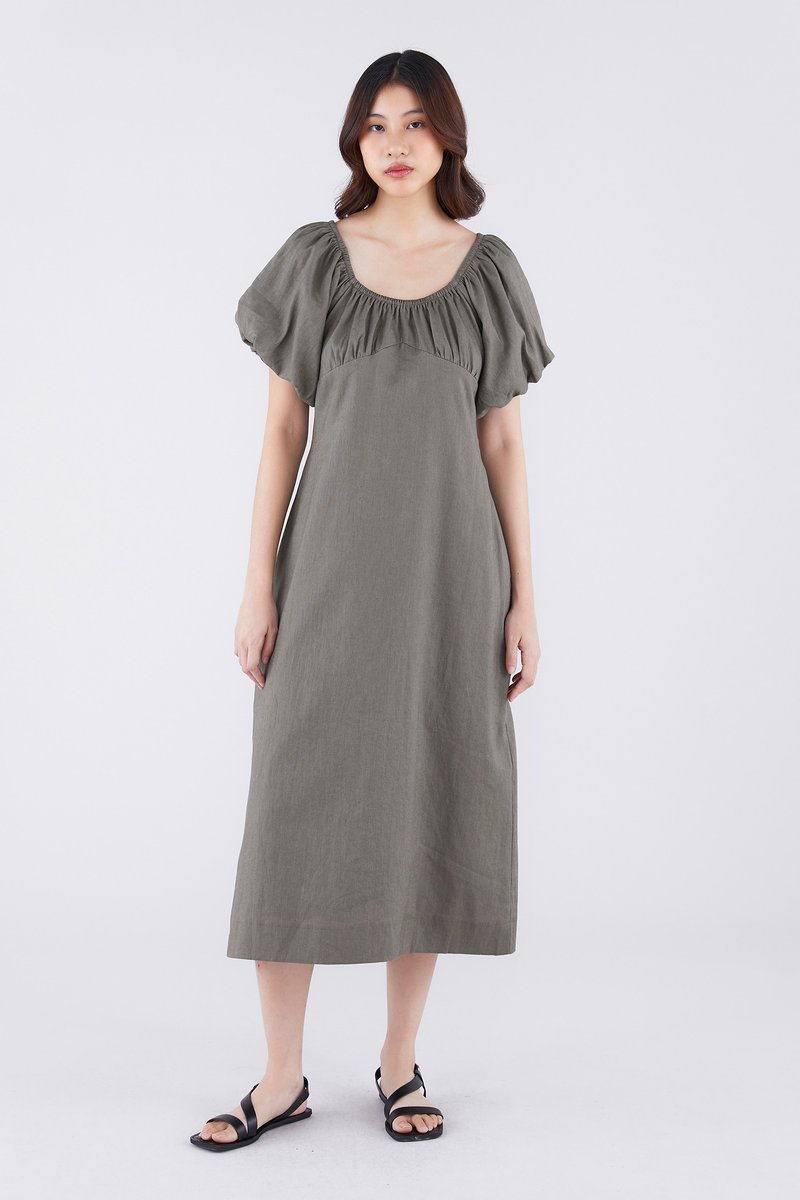 Torine Linen Puff Sleeve Dress