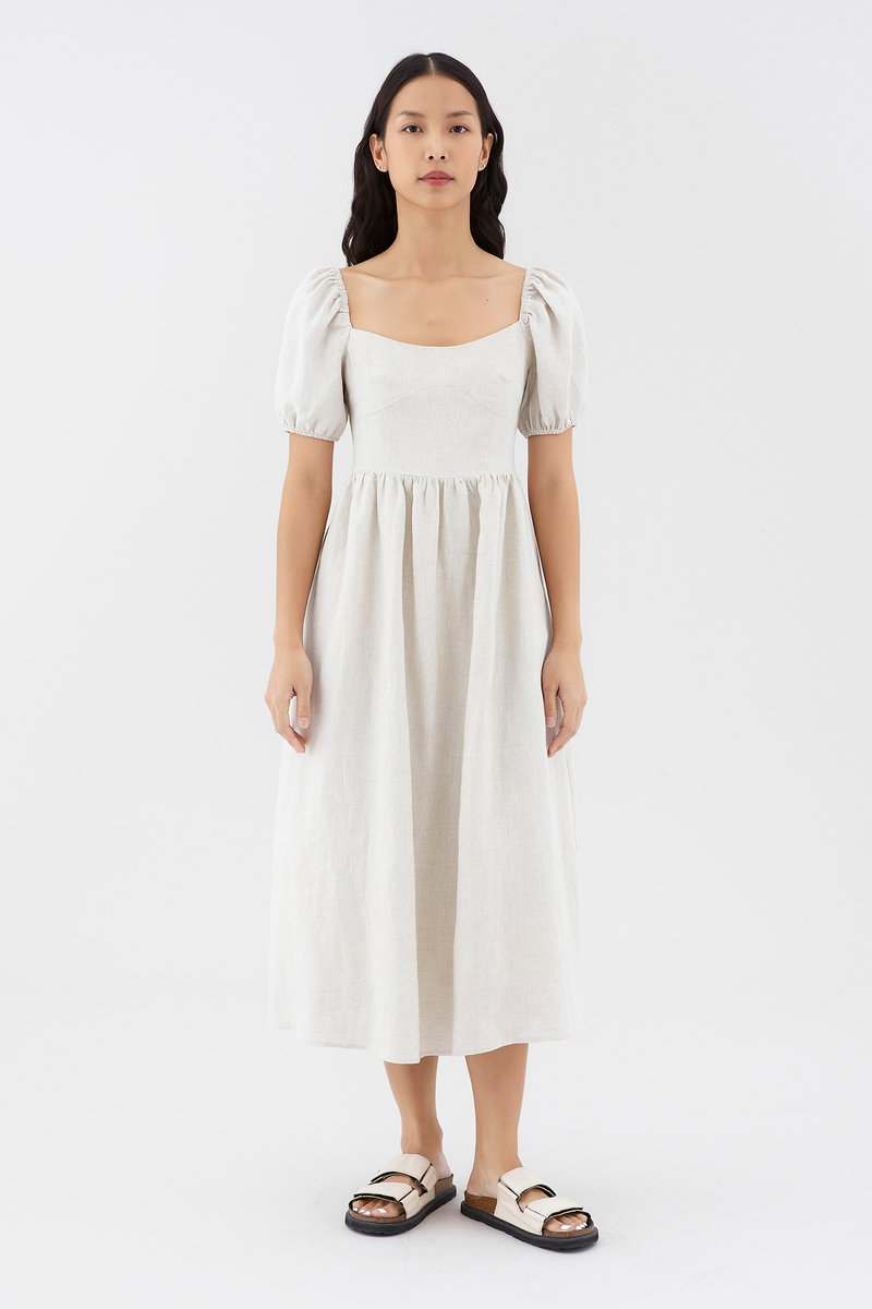 Emblair Linen Puff Sleeve Dress