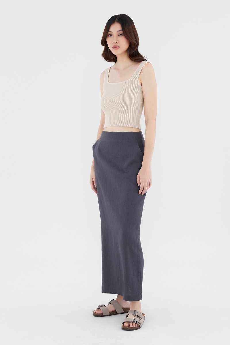 Jorene Linen Mid-Rise Straight Skirt