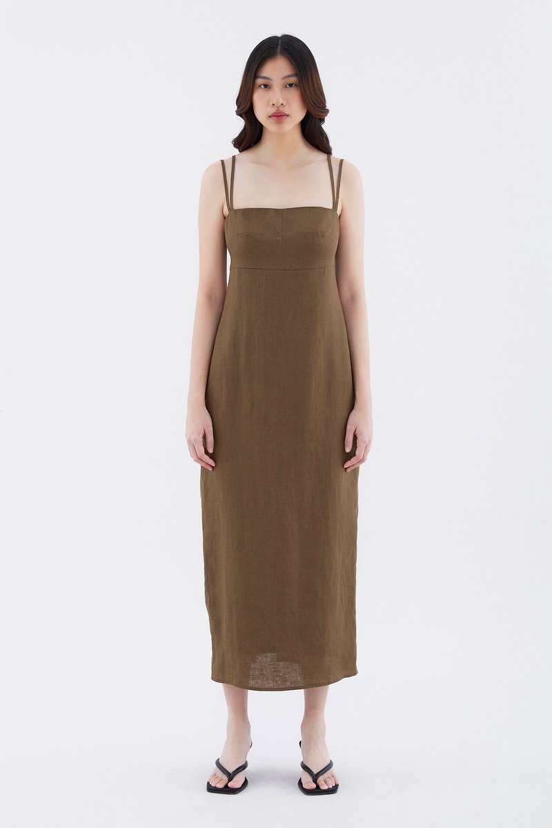 Erucia Linen Double-Strap Slit Dress