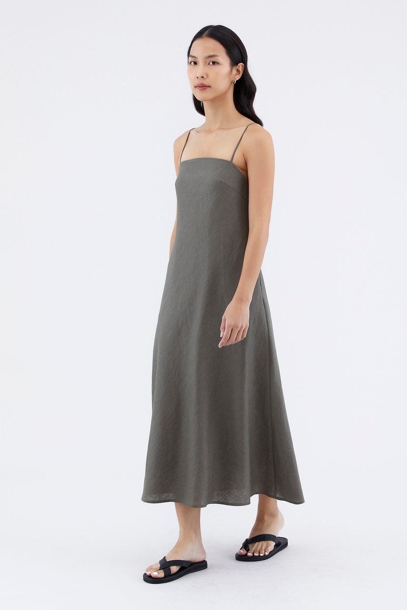 Jayleana Linen Bias-Cut Dress