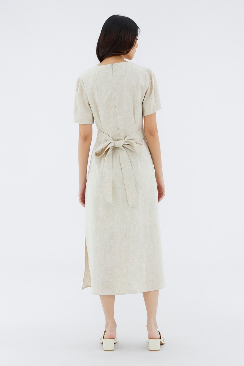 Nately Linen Strap-Tie Dress