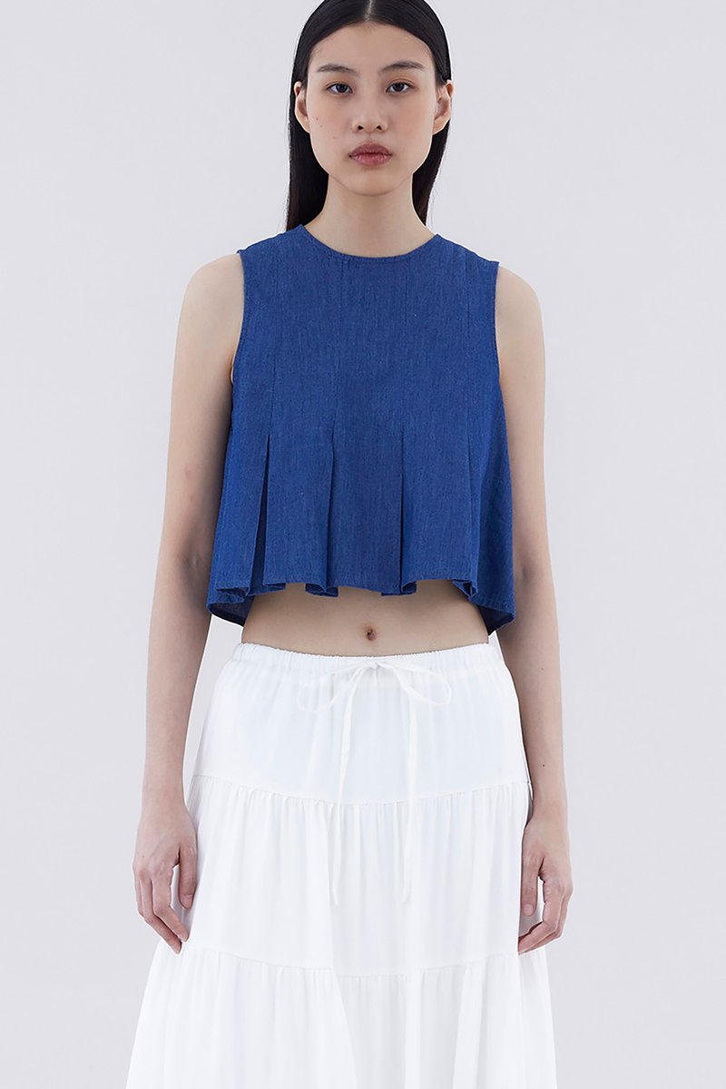 Lynden Denim Pleated Top