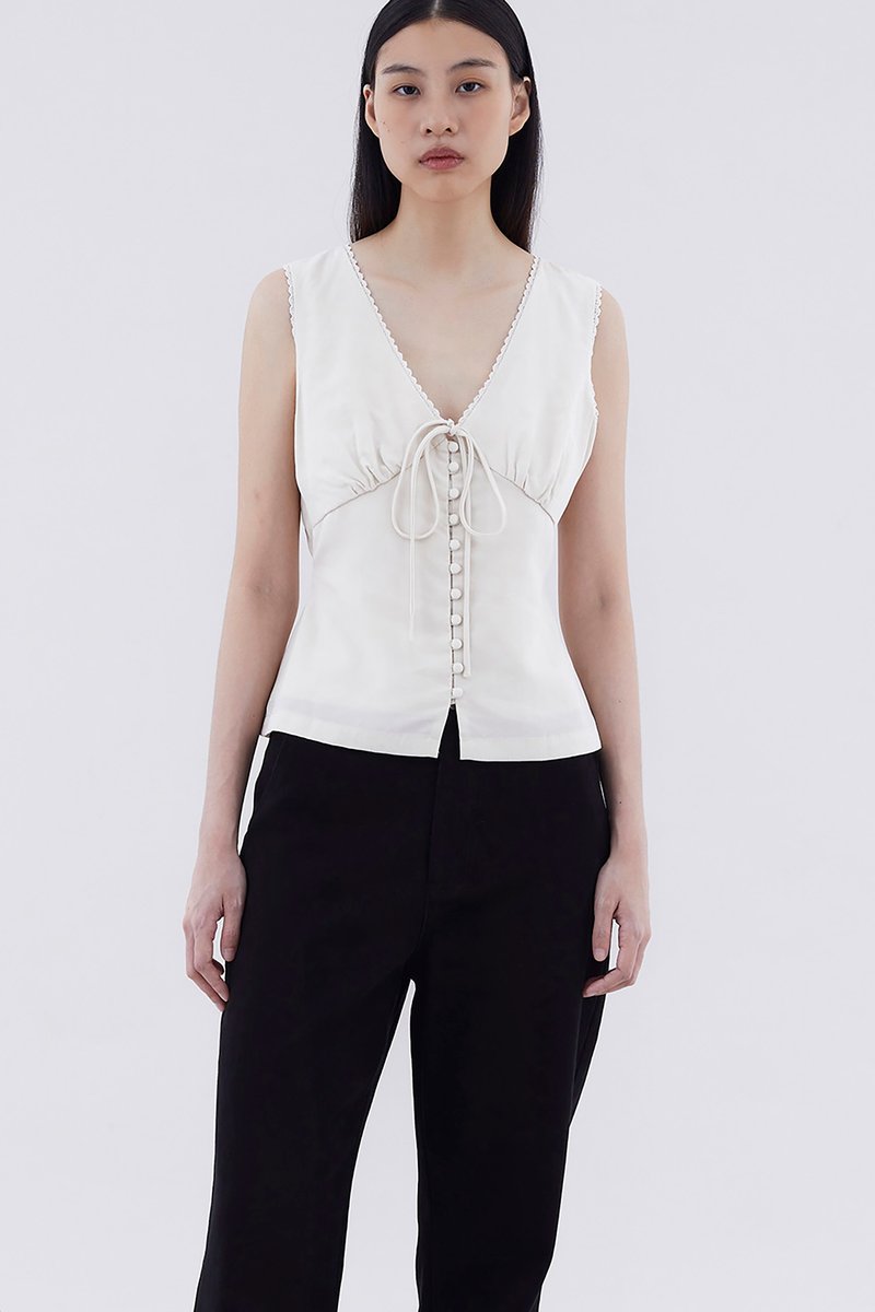 Deskan V-Neck Button-Front Top