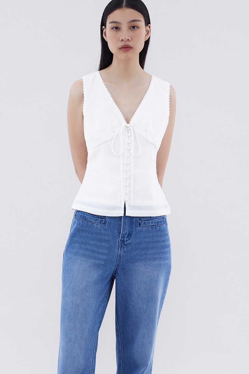 Deskan V-Neck Button-Front Top