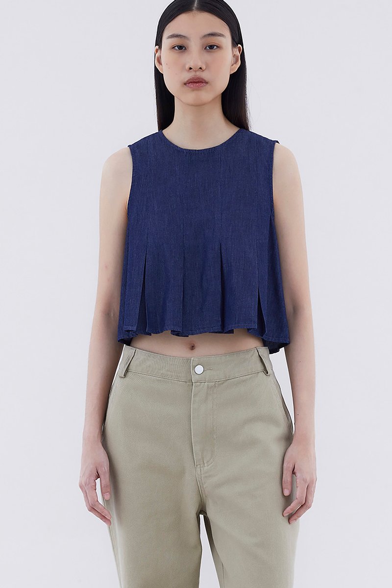 Lynden Denim Pleated Top