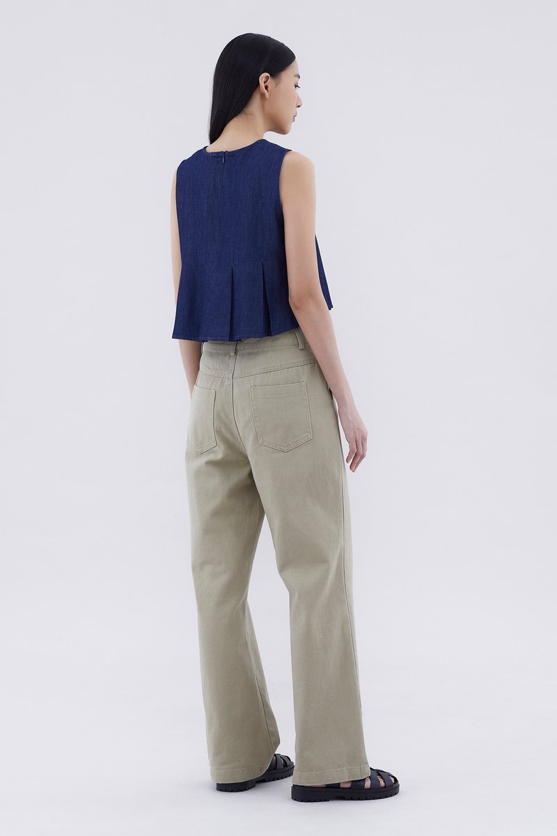 Lynden Denim Pleated Top