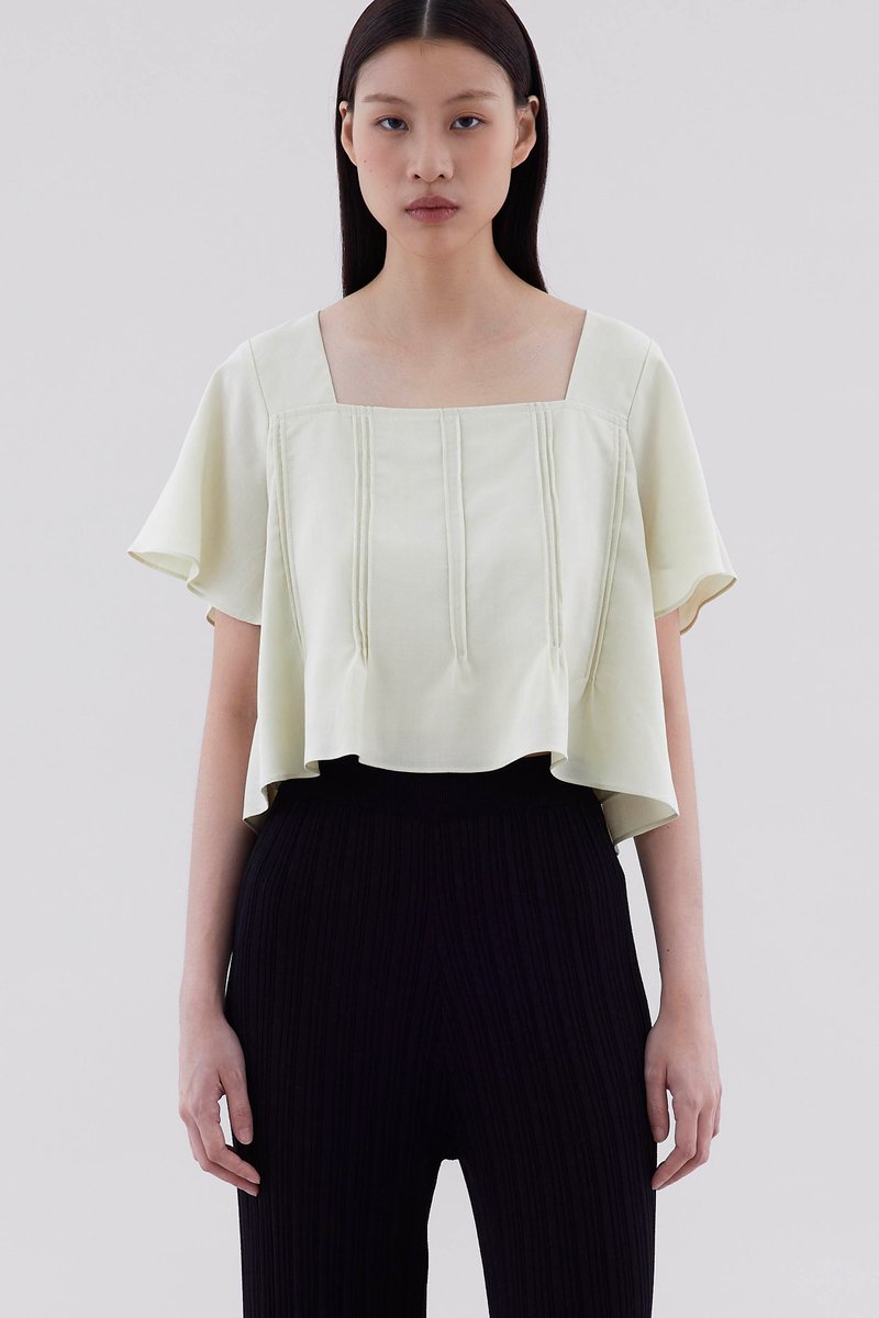 Qara Pin-Tuck Flutter Sleeve Top