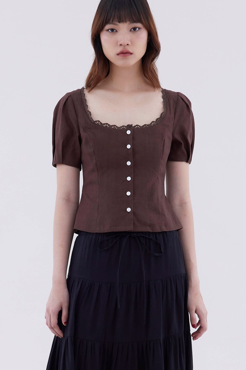 Tavea Lace Trim Button Front Blouse