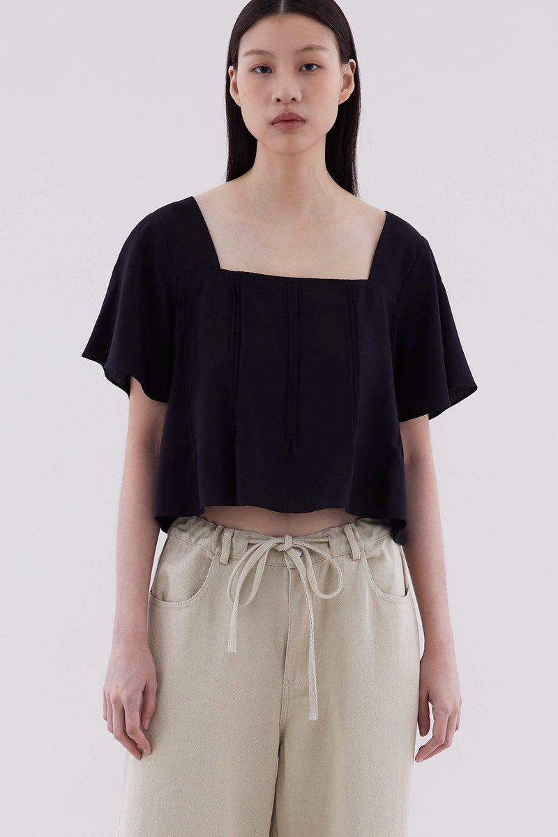 Qara Pin-Tuck Flutter Sleeve Top