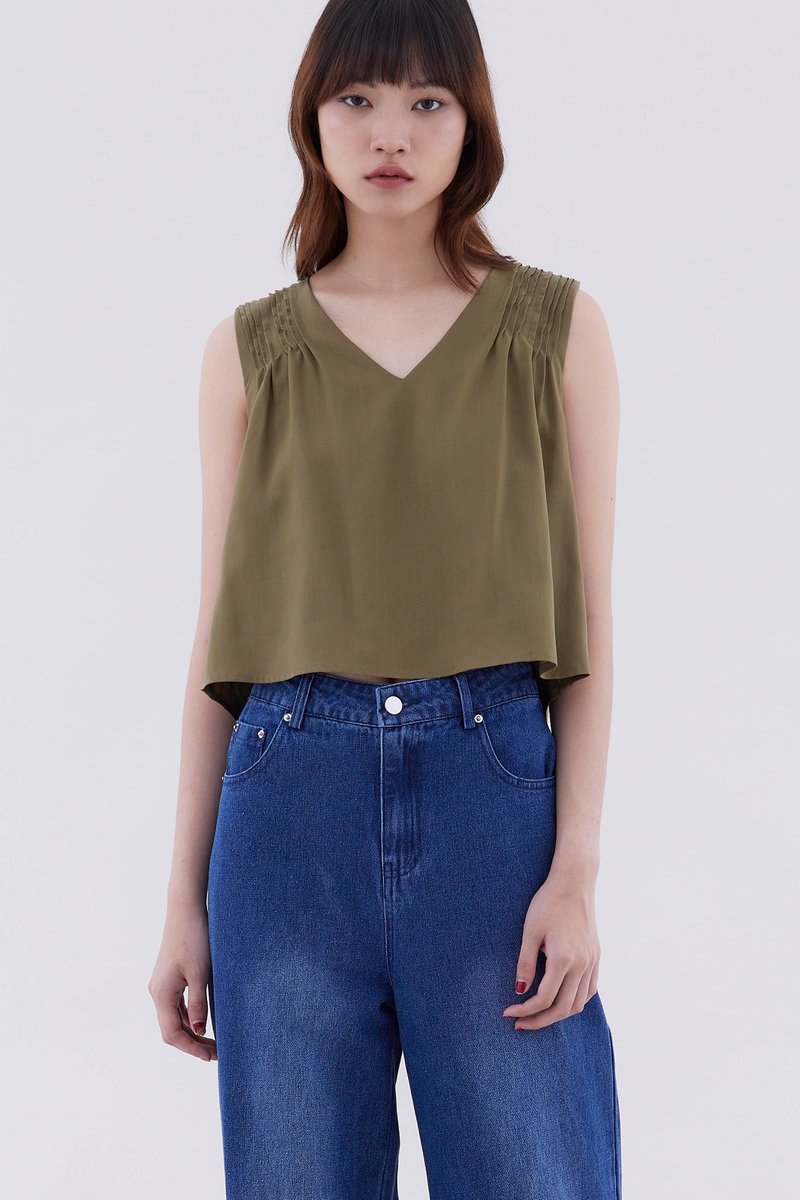 Maelyn V-Neck Pin Tuck Top