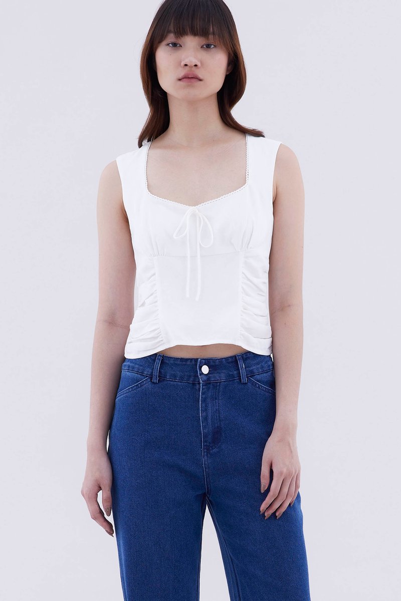 Cynthea Lace Trim Ruch Waist Top