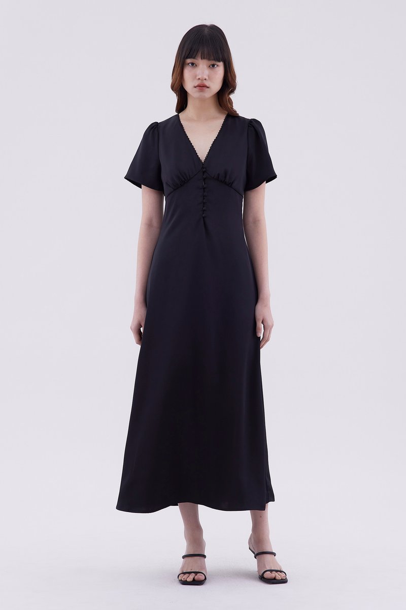 Ledon V Neck Puff Sleeve Dress