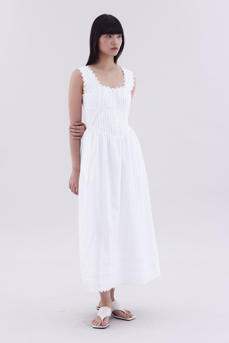 Berley Lace-Trim Pin Tuck Dress