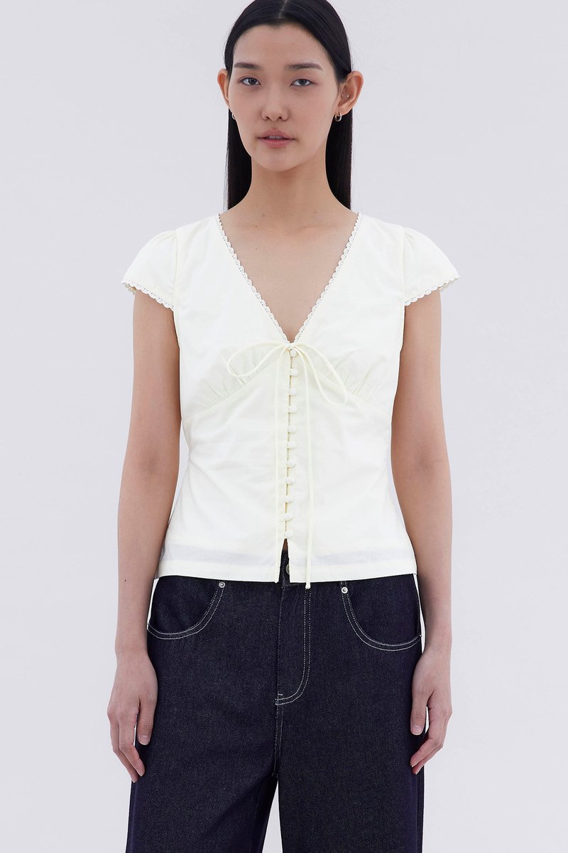 Mariette Lace Trim Fitted Blouse