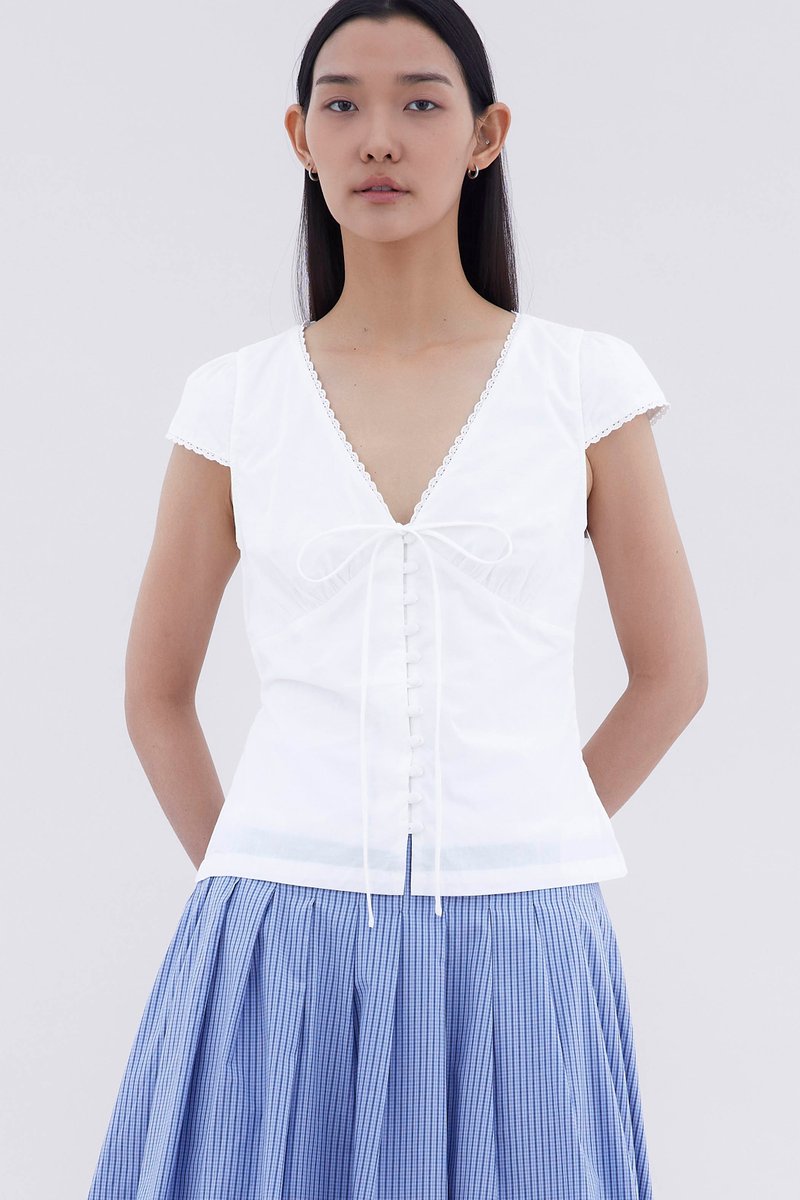 Mariette Lace Trim Fitted Blouse