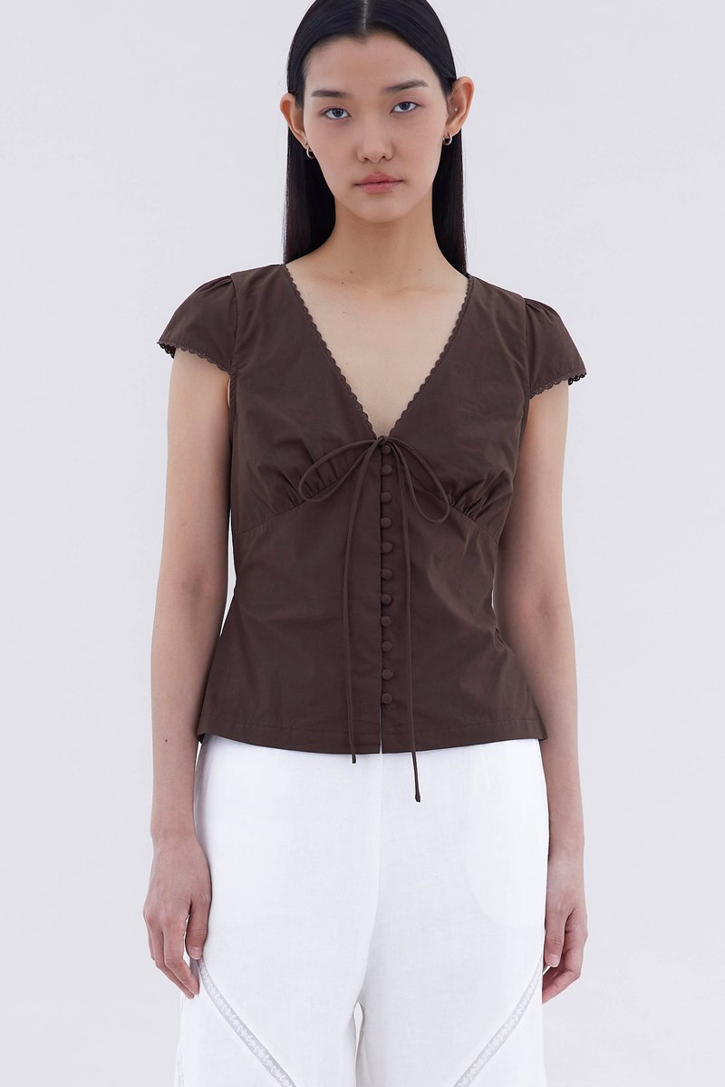 Mariette Lace Trim Fitted Blouse