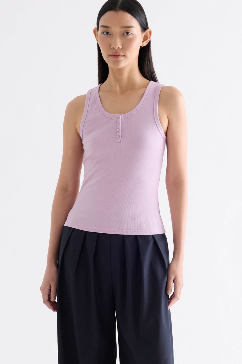 Milene Ribbed Half-Button Tank