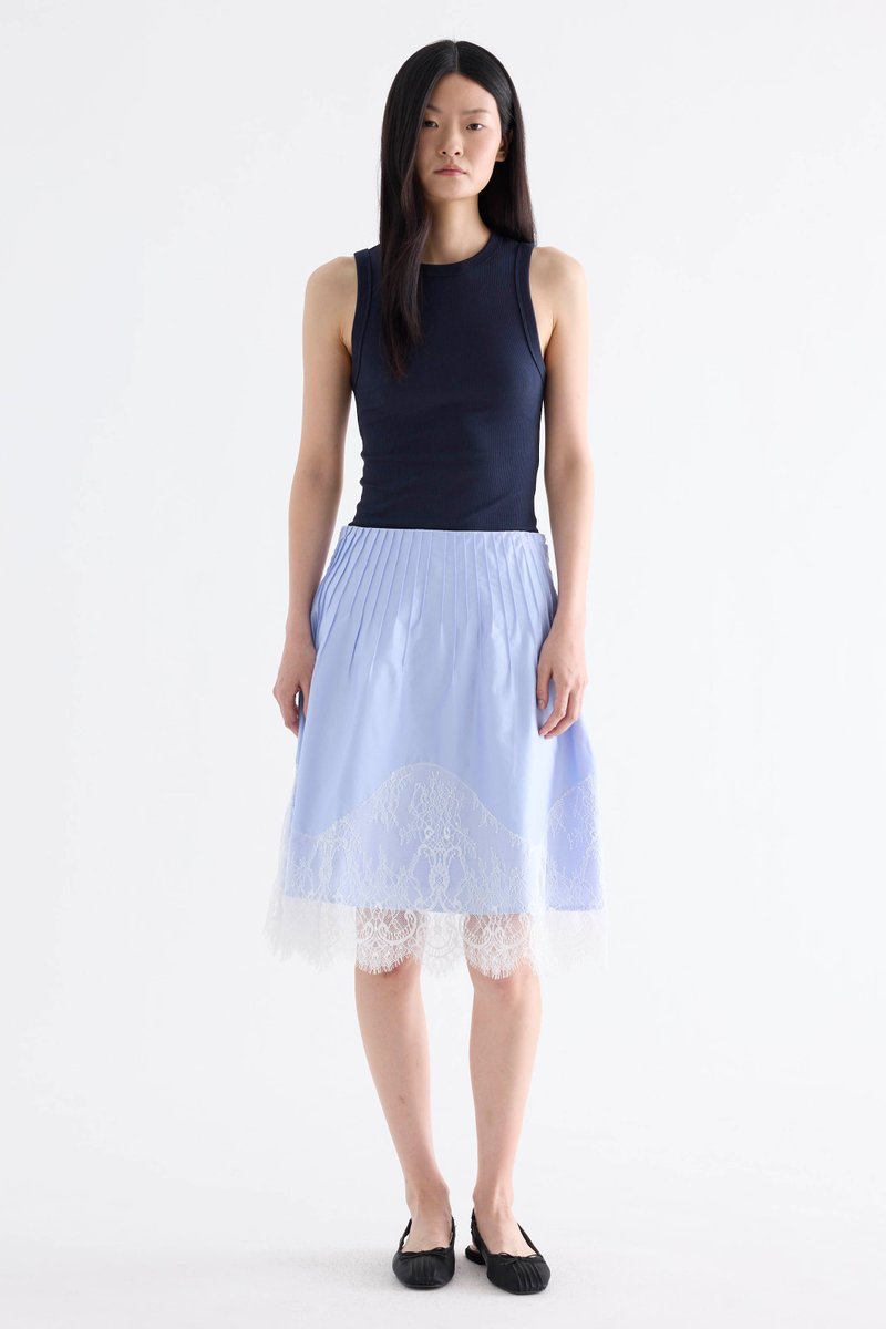Eve Pleated Lace-Trim Skirt
