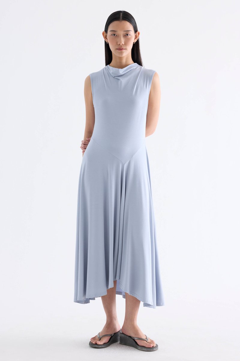 Irise Drape-Neck Asymmetrical Dress